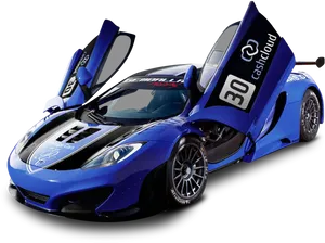 Blue Race Car With Open Doors PNG Image