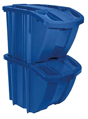 Blue Recycling Bins Stacked PNG Image