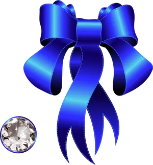 Blue Ribbonand Diamond Illustration PNG Image