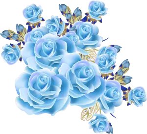 Blue Rose Bouquet Illustration PNG Image