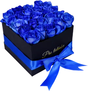 Blue Rosesin Black Gift Boxwith Satin Ribbon PNG Image