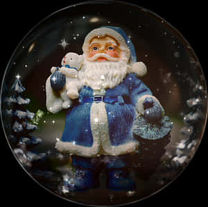 Blue Santa Snow Globe Christmas Decoration PNG image with transparent background