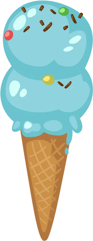 Blue Sprinkled Ice Cream Cone Illustration PNG Image