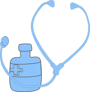 Blue Stethoscopeand Medicine Bottle Vector PNG Image