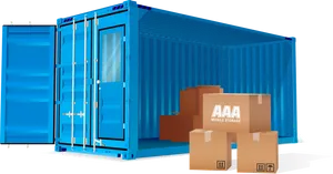 Blue Storage Containerwith Cardboard Boxes PNG Image