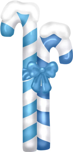 Blue Striped Candy Canes With Bow PNG Image