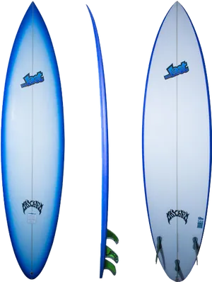 Blue Surfboard Triple View PNG Image