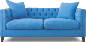 Blue Tufted Upholstered Couch PNG Image