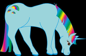 Blue Unicorn Rainbow Tail Illustration PNG image with transparent background