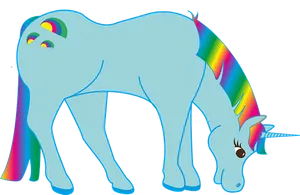 Blue Unicorn Rainbow Tail Illustration PNG Image