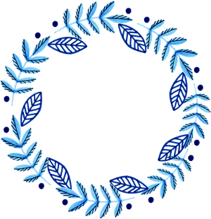 Blue_ Watercolor_ Leaf_ Wreath PNG Image