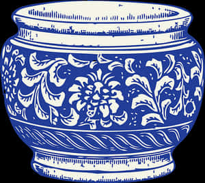 Blue White Floral Ceramic Pot PNG