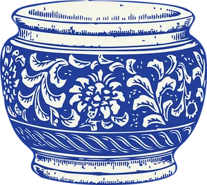 Blue White Floral Ceramic Pot PNG Image