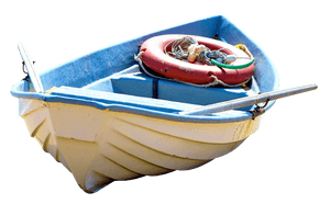 Blueand White Fishing Boatwith Lifebuoy PNG image with transparent background