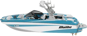 Blueand White Malibu Wakeboarding Boat PNG Image