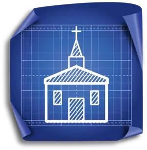 Blueprint Style Church Icon PNG Image