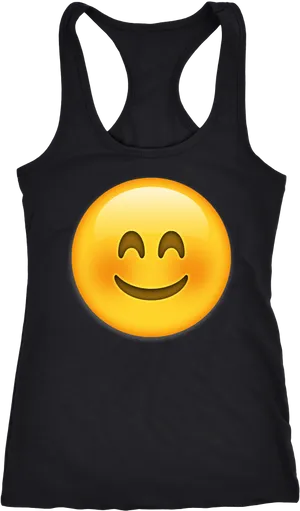 Blushing Emoji Black Tank Top PNG Image