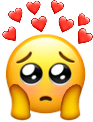 Blushing Emoji Surroundedby Hearts.png PNG Image