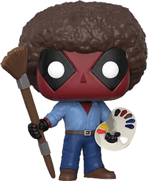 Bob Ross Inspired Deadpool Figure PNG Image