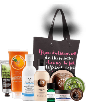 Body Shop Beauty Products Collection PNG image with transparent background