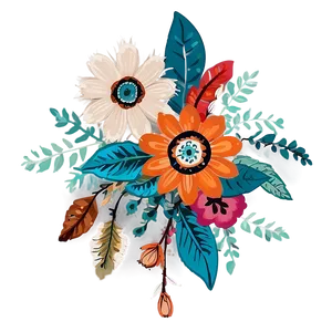 Boho Flowers D PNG Image