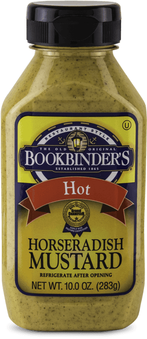 Bookbinders Hot Horseradish Mustard Bottle PNG with transparent background