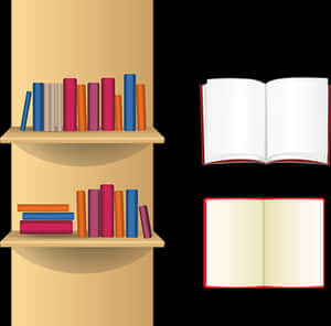 Bookshelfand Open Books Illustration PNG image with transparent background