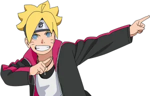 Boruto Uzumaki Pointing Action Pose PNG Image