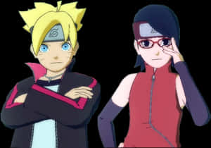 Borutoand Sarada Pose Together PNG image with transparent background