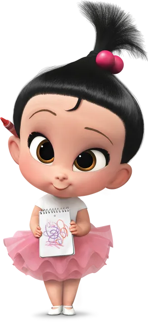 Boss Baby Girlwith Notepad PNG Image