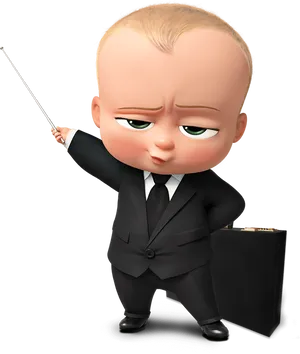 Boss Baby With Briefcaseand Pointer PNG Image