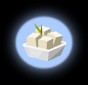 Bowlof Tofu Cubeswith Green Leaves PNG image with transparent background