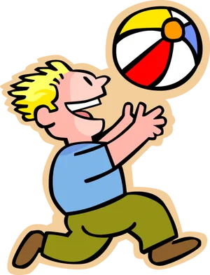 Boy Playing With Beach Ball Cartoon PNG Image