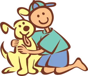 Boyand Dog Hugging Cartoon PNG Image