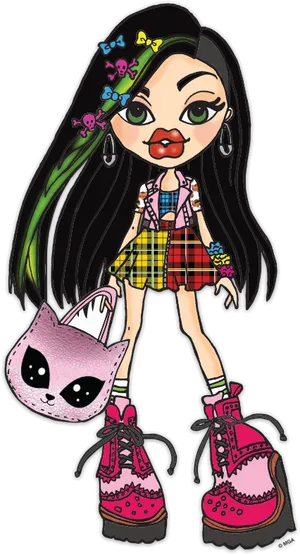 Bratz Doll With Pet Cat Illustration PNG Image