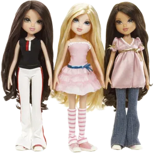 Bratz Dolls Trio Fashion Pose PNG Image