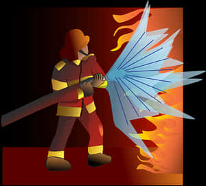 Brave Firefighter Extinguishing Flames PNG with transparent background