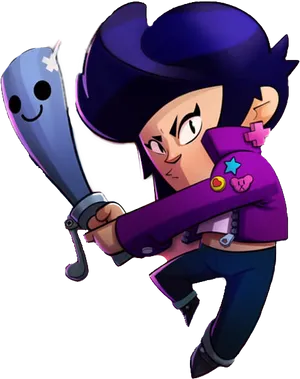 Brawl Stars Character With Bat PNG Image