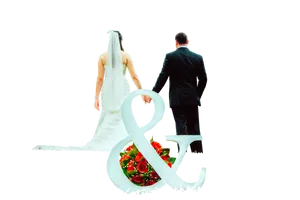 Brideand Groom Walking Away With Ampersand PNG Image