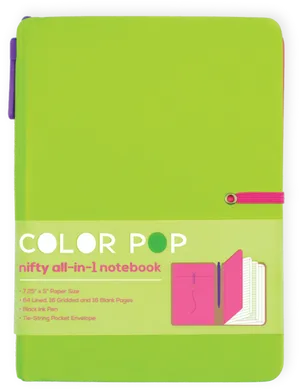 Bright Green Notebookwith Penand Pocket PNG Image