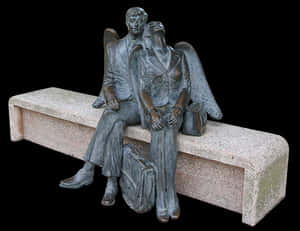 Bronze Angel Bench Sculpture PNG image with transparent background