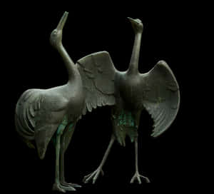 Bronze Crane Statue Artwork PNG image with transparent background
