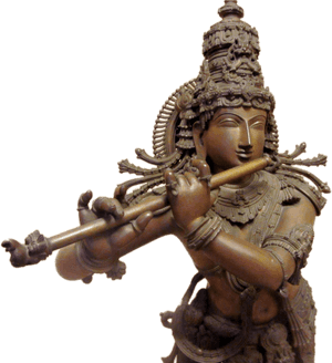 Bronze Flute Playing Deity Statue PNG image with transparent background