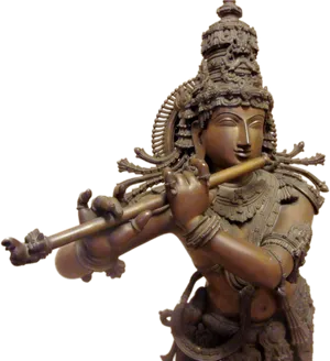 Bronze Flute Playing Deity Statue PNG Image
