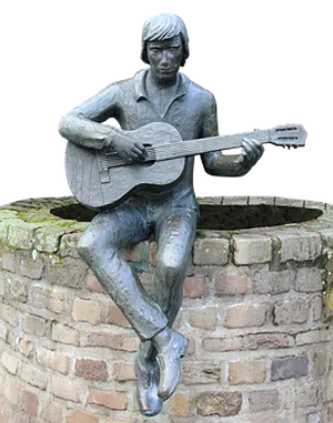 Bronze Guitarist Statue PNG Image