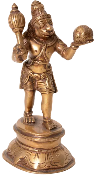 Bronze_ Hanuman_ Statue_with_ Mace_and_ Mountain PNG Image