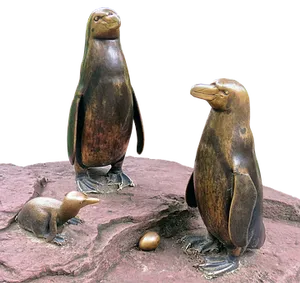 Bronze Penguin Sculpture Display PNG Image