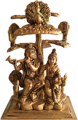 Bronze Radha Krishna Under Kadamba Tree Statue PNG Image