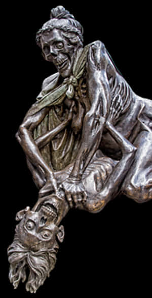 Bronze Skeleton Statue Laughing PNG image with transparent background