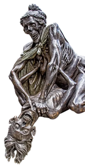 Bronze Skeleton Statue Laughing PNG Image